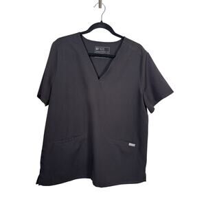 FIGS Scrub Top Womens XL Black Casma Three-Pocket V-Neck Short Sleeve Stretch